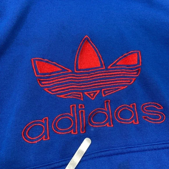 Vintage Adidas Trefoil Hoodie Mens Large Blue Red Embroidered Pullover READ - Picture 3 of 11